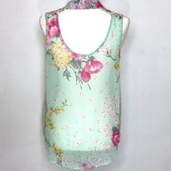 Floral Sheer Button Up Blouse Top Tank - Picture 2 of 4